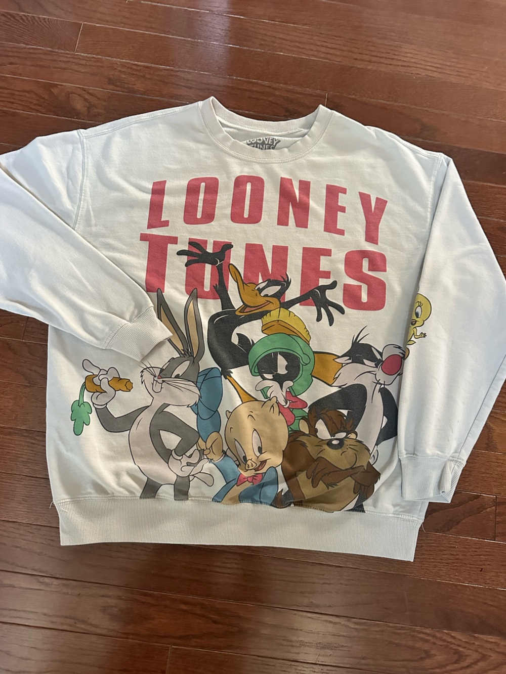 Vintage White Looney Tunes Crewneck with Pink Logo, size large